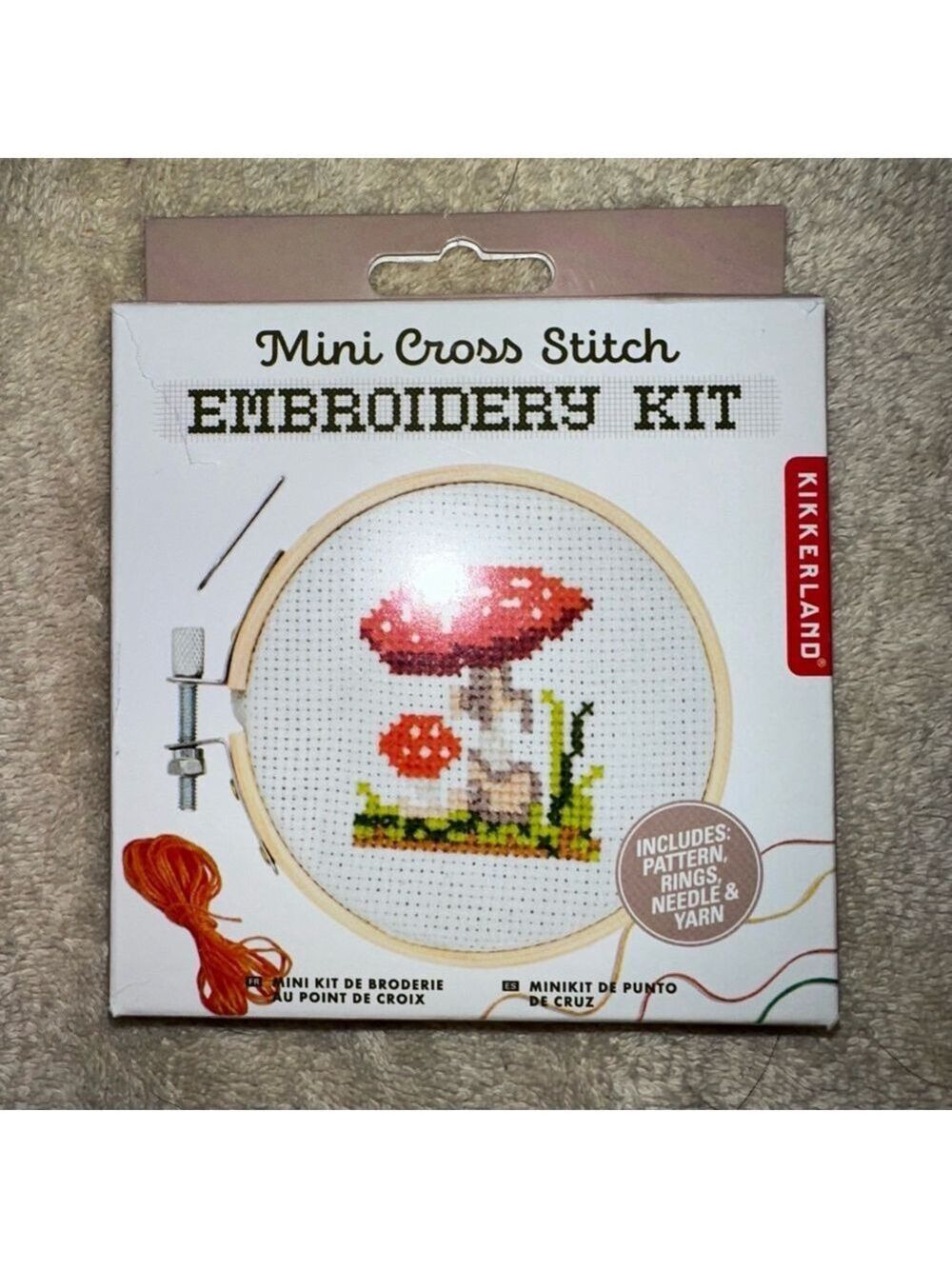 NIB Kikkerland Mini Cross Stitch Embroidery Kit Mushroom Toadstool